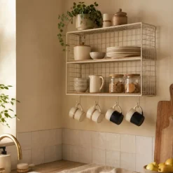 Wandrek wire met haken - beige - 40x32x14 cm