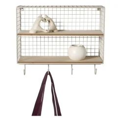 Wandrek wire met haken - beige - 40x32x14 cm