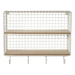 Wandrek wire met haken - beige - 40x32x14 cm