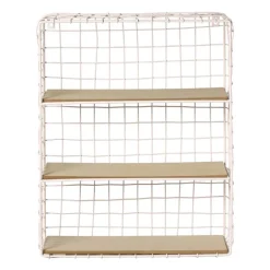 Wandrek wire met 3 planken - beige/bruin - 50x40x14 cm