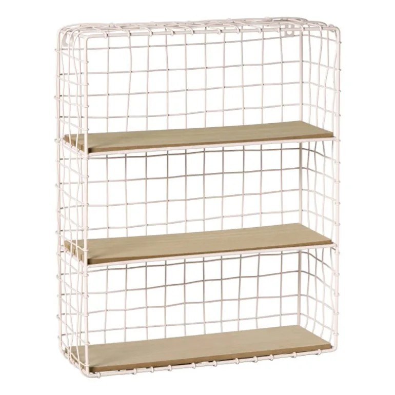 Wandrek wire met 3 planken - beige/bruin - 50x40x14 cm