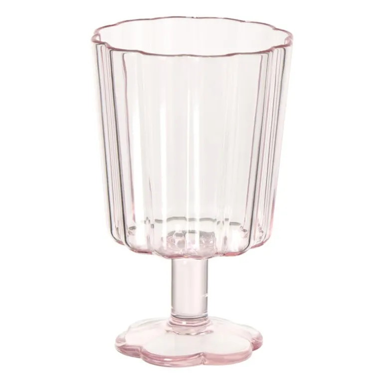 Waterglas op stam geschulpt - roze - 340 ml