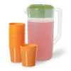 Waterkan met 6 bekers - groen/oranje