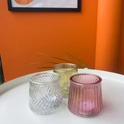 Waxinelichthouder geel - glas - ø8.3x7.3 cm
