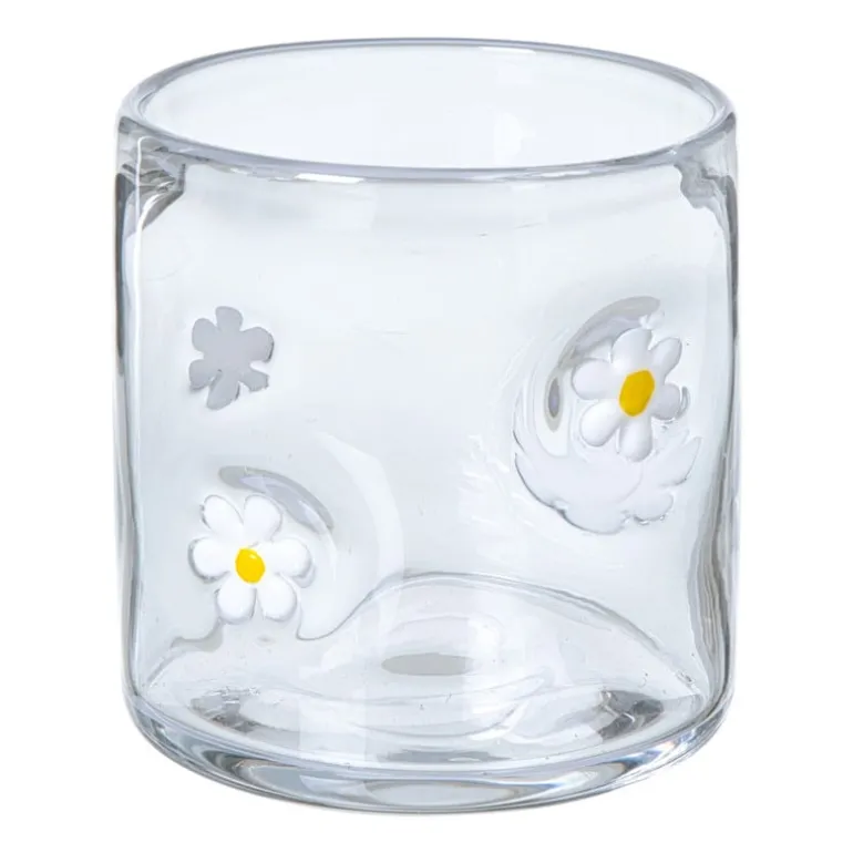Waxinelichthouder madelief glas - transparant - ø10x10 cm