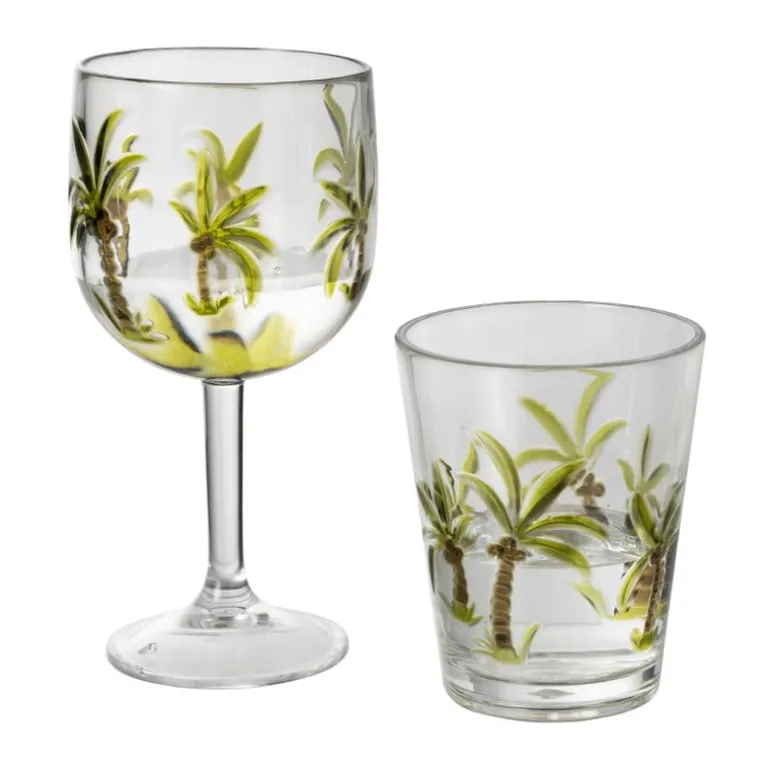 Wijnglas palmboom - groen - ø9.5x19.5 cm