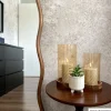 Windlicht glas en hout groot - beige/bruin - ø12x25 cm
