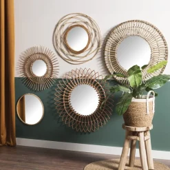 Zonnespiegel met rotan rand - ø55 cm